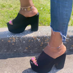 Ins Style Waterproof Platform Thick Heel Casual Slippers