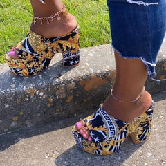 Ins Style Waterproof Platform Thick Heel Casual Slippers