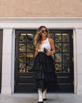 Alessia Tiered Tulle Midi Skirt - Black