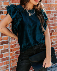 Baron Ribbed Velvet Top - Teal