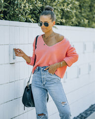 Basin Cropped Knit Sweater - Coral