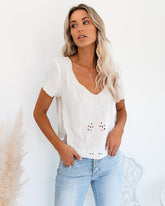 Beatrix Embroidered Mesh Eyelet Top