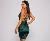 Becca Satin Lace-Up Ruched Mini Dress