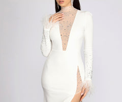 Beka Mesh And Heat Stone High Slit Dress