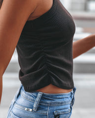 Bella Ruched Knit Crop Tank - Black