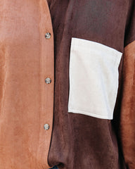 Blithe Faux Suede Colorblock Button Down Top