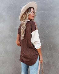 Blithe Faux Suede Colorblock Button Down Top
