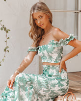 Bolivia Smocked Palm Print Crop Top