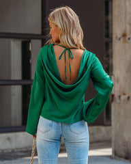 Booked Solid Satin Cowl Neck Blouse - Green