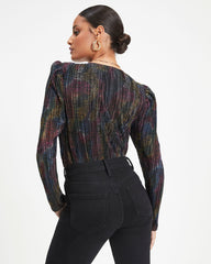Brandee Metallic Plisse Bodysuit
