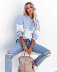 Brannon Cotton Colorblock Henley Top - Baby Blue Combo
