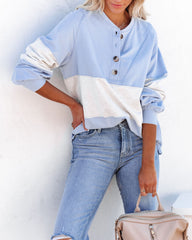 Brannon Cotton Colorblock Henley Top - Baby Blue Combo