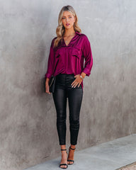 Braya Satin Collared Blouse - Burgundy
