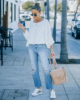 Breigh Billowed Knit Babydoll Top - Off White