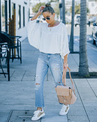 Breigh Billowed Knit Babydoll Top - Off White