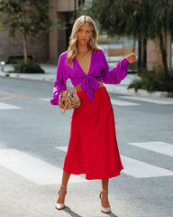 Brenda Satin Tie Front Crop Blouse - Magenta