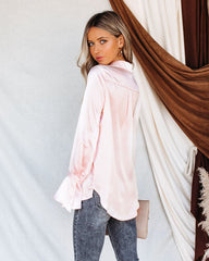 Brielle Satin Button Down Ruffle Blouse