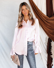 Brielle Satin Button Down Ruffle Blouse