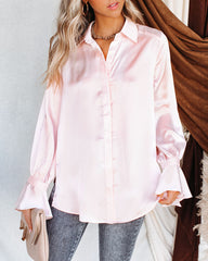 Brielle Satin Button Down Ruffle Blouse
