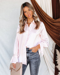 Brielle Satin Button Down Ruffle Blouse