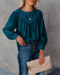 Bright As A Button Blouse - Dark Teal