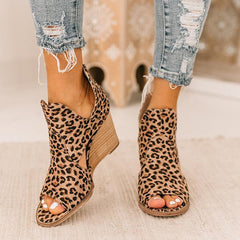 Leopard Open Toe Wedges
