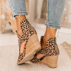 Leopard Open Toe Wedges