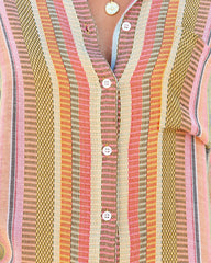 Camille Striped Woven Button Down Top - Yellow Multi