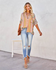 Camille Striped Woven Button Down Top - Yellow Multi