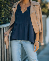 Candid Cotton Peplum Top - Navy