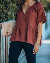 Candid Cotton Peplum Top - Rust