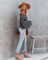 Capitol Reef V-Neck Knit Pocket Top - Charcoal