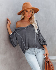 Capitol Reef V-Neck Knit Pocket Top - Charcoal