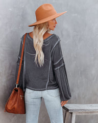 Capitol Reef V-Neck Knit Pocket Top - Charcoal