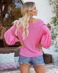 Capitol Reef V-Neck Knit Pocket Top - Hot Pink
