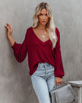Capitol Reef V-Neck Knit Pocket Top - Maroon