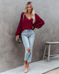 Capitol Reef V-Neck Knit Pocket Top - Maroon