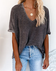 Capsize Cotton High Low Cuffed Tee - Charcoal