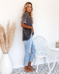 Capsize Cotton High Low Cuffed Tee - Charcoal