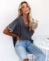 Capsize Cotton High Low Cuffed Tee - Charcoal