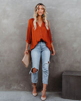 Carla Embossed Button Down Blouse - Rust