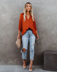 Carla Embossed Button Down Blouse - Rust