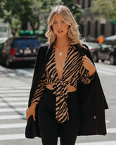 Catalina Tiger Print Tie Blouse