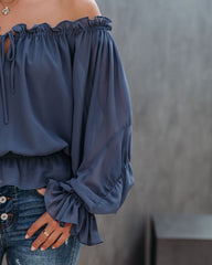 Caydence Chiffon Off The Shoulder Blouse - Dusty Blue