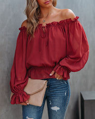 Caydence Chiffon Off The Shoulder Blouse - Wine