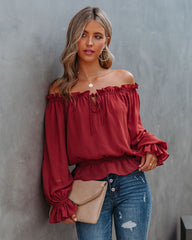 Caydence Chiffon Off The Shoulder Blouse - Wine