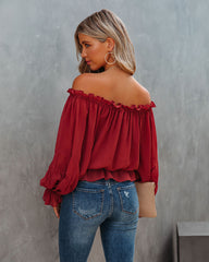 Caydence Chiffon Off The Shoulder Blouse - Wine