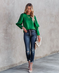 Centerpiece Satin Statement Blouse - Emerald