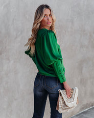 Centerpiece Satin Statement Blouse - Emerald