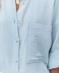 Chadley Cotton Button Down Top - Blue